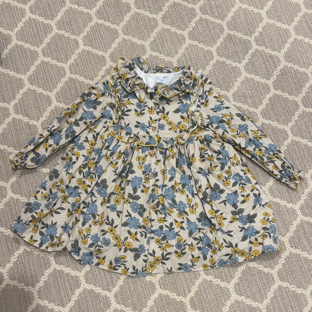 Foque Floral Kids Dress - Blue and Yellow
